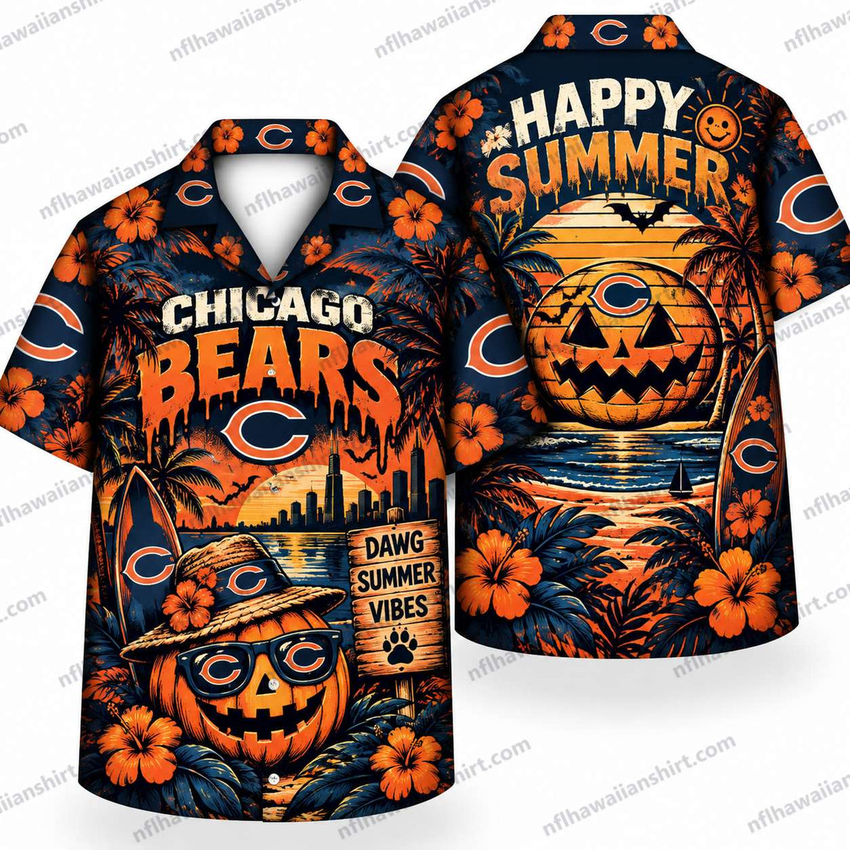 Chicago Bears Summerween Pumpkin Halloween Hawaiian Shirt