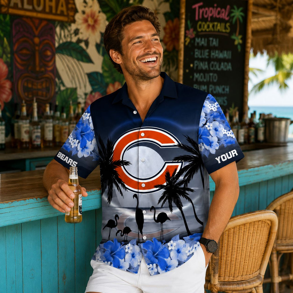 Chicago Bears Sunset Beach Palm Tree Custom Hawaiian Shirt