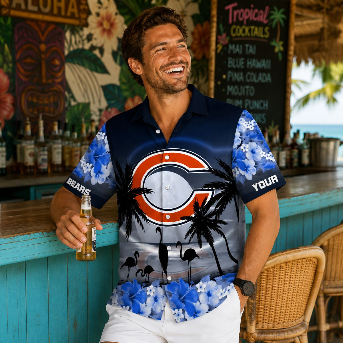 Chicago Bears Sunset Beach Palm Tree Custom Hawaiian Shirt