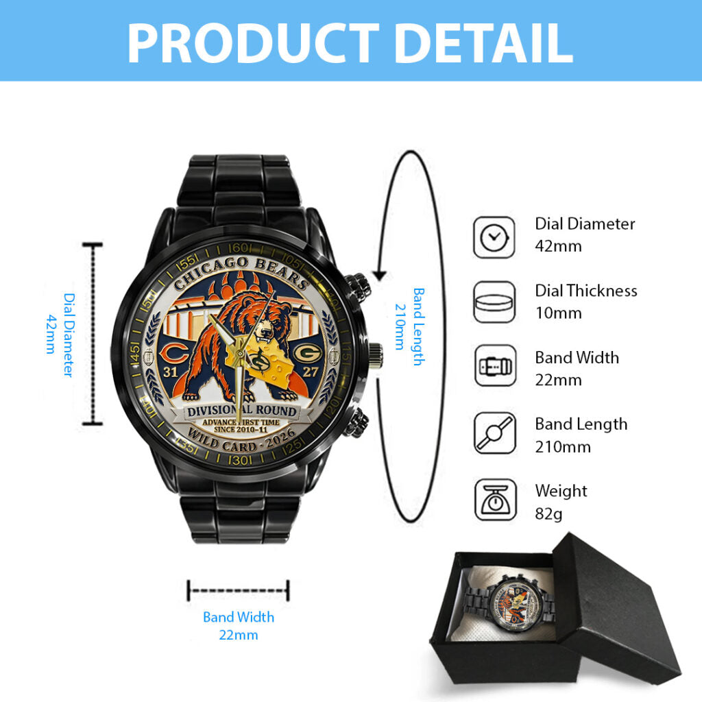 Chicago Bears Wild Card 2026 Black Stainless Steel Watch - TANTN20503