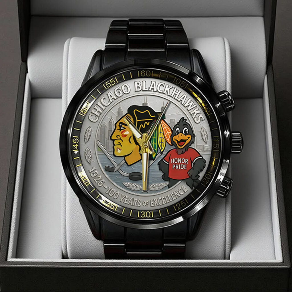 Chicago Blackhawks 100th Anniversary 2026 Black Stainless Steel Watch - TANTN16099