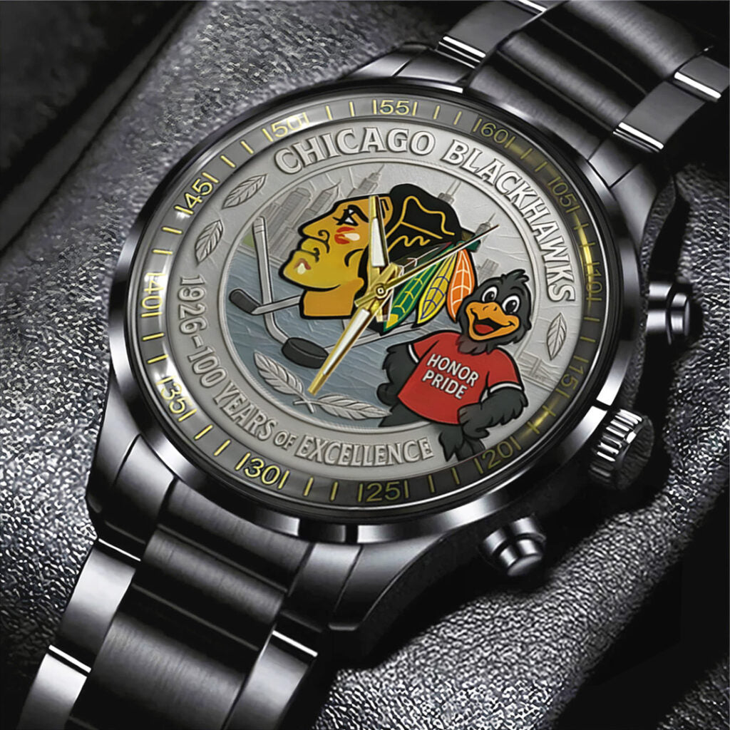 Chicago Blackhawks 100th Anniversary 2026 Black Stainless Steel Watch - TANTN16099