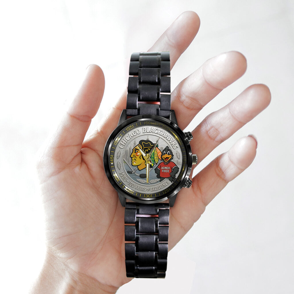Chicago Blackhawks 100th Anniversary 2026 Black Stainless Steel Watch - TANTN16099