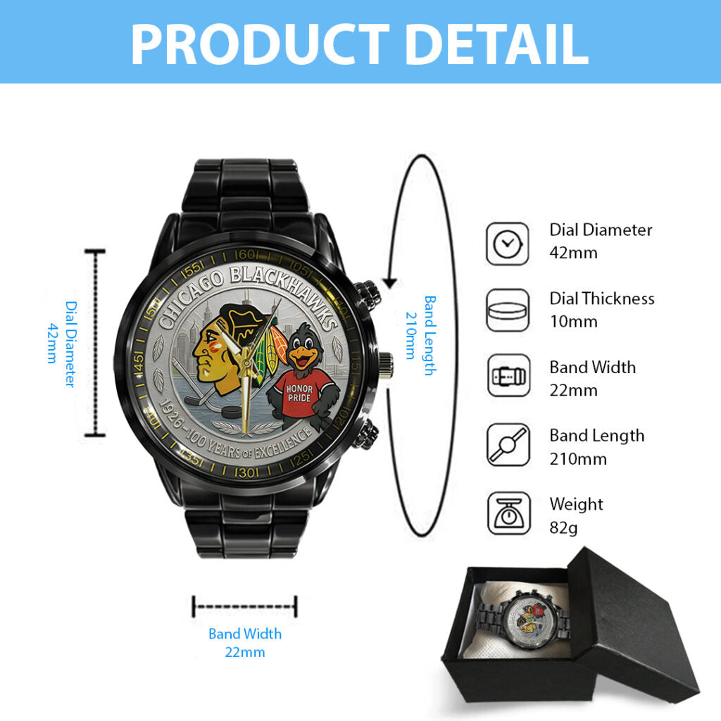 Chicago Blackhawks 100th Anniversary 2026 Black Stainless Steel Watch - TANTN16099