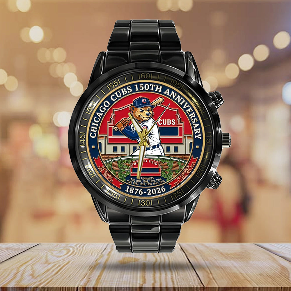 Chicago Cubs 150th Anniversary Black Stainless Steel Watch - MAITM14890