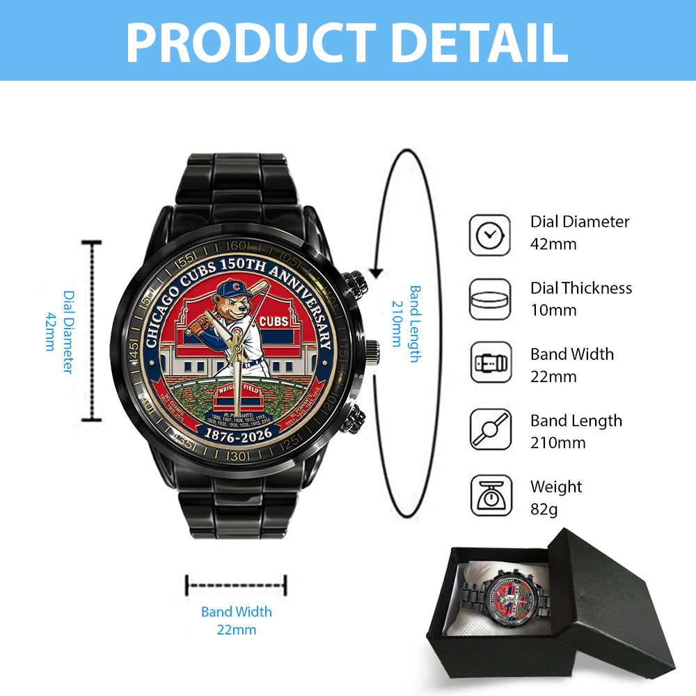 Chicago Cubs 150th Anniversary Black Stainless Steel Watch - MAITM14890