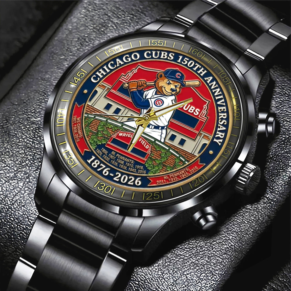 Chicago Cubs 150th Anniversary Black Stainless Steel Watch - MAITM14890