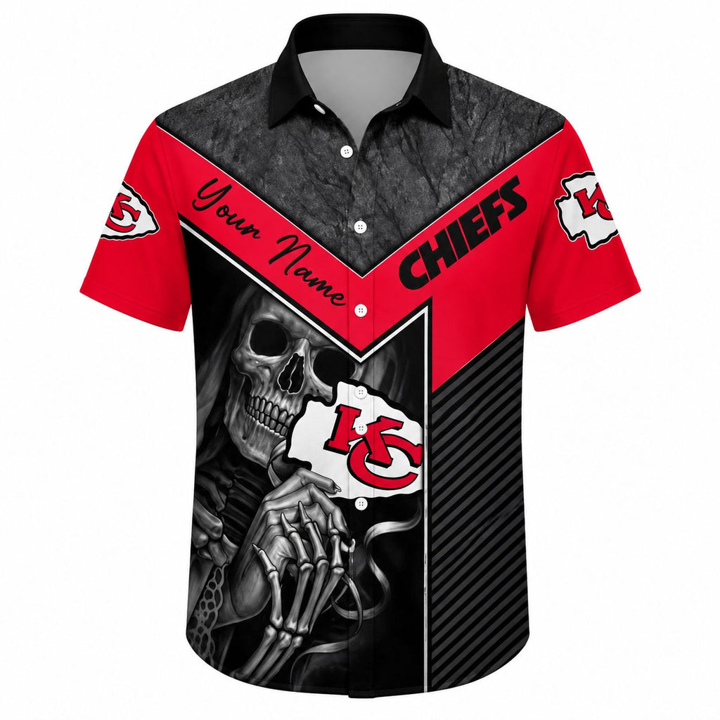 Chiefs Dark Knight Customizable Kansas City Hawaiian Shirt: Skull, Stone Texture, Custom Name