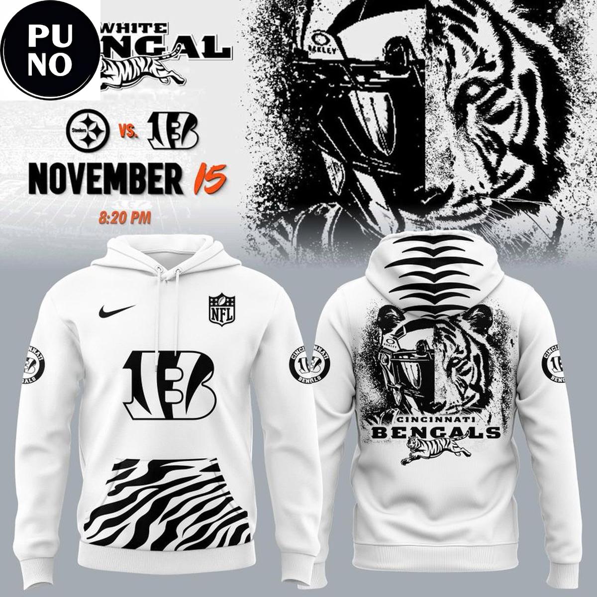 Cincinnati Bengals 2026 White Bengal Hoodie T-Shirt