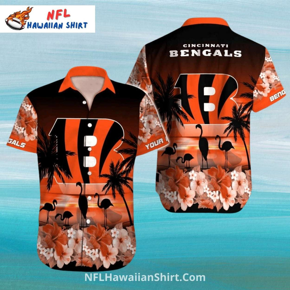 Cincinnati Bengals Aloha Shirt With Flamingos And Sunset