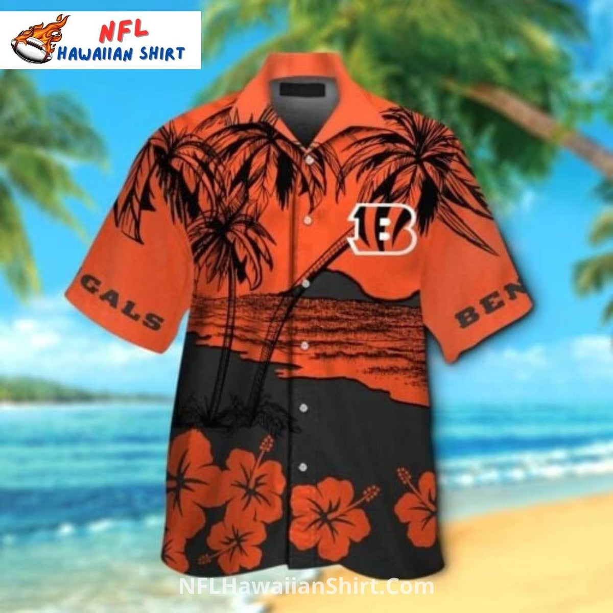Cincinnati Bengals Aloha Shirt With Palm Beach Scene