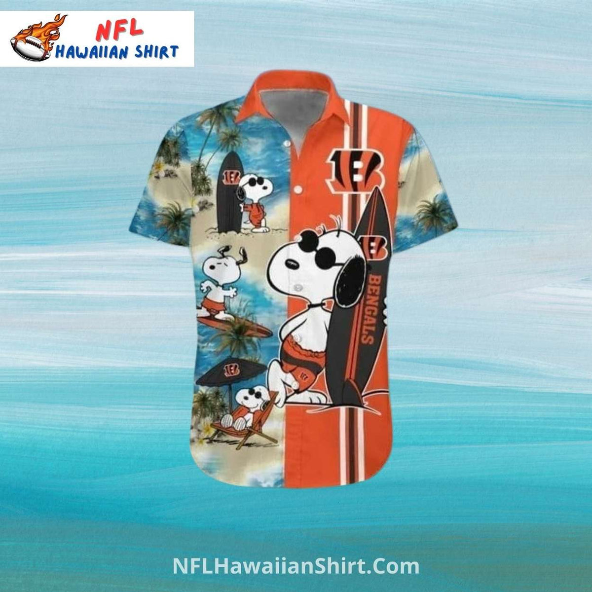 Cincinnati Bengals Aloha Shirt With Surfing Snoopy Design