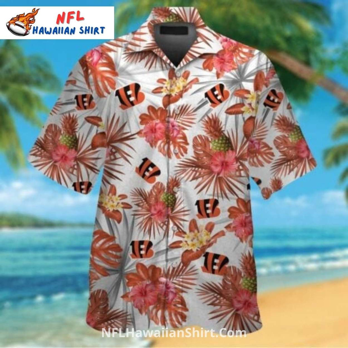 Cincinnati Bengals Aloha Shirt With Tropical Leaves Pattern