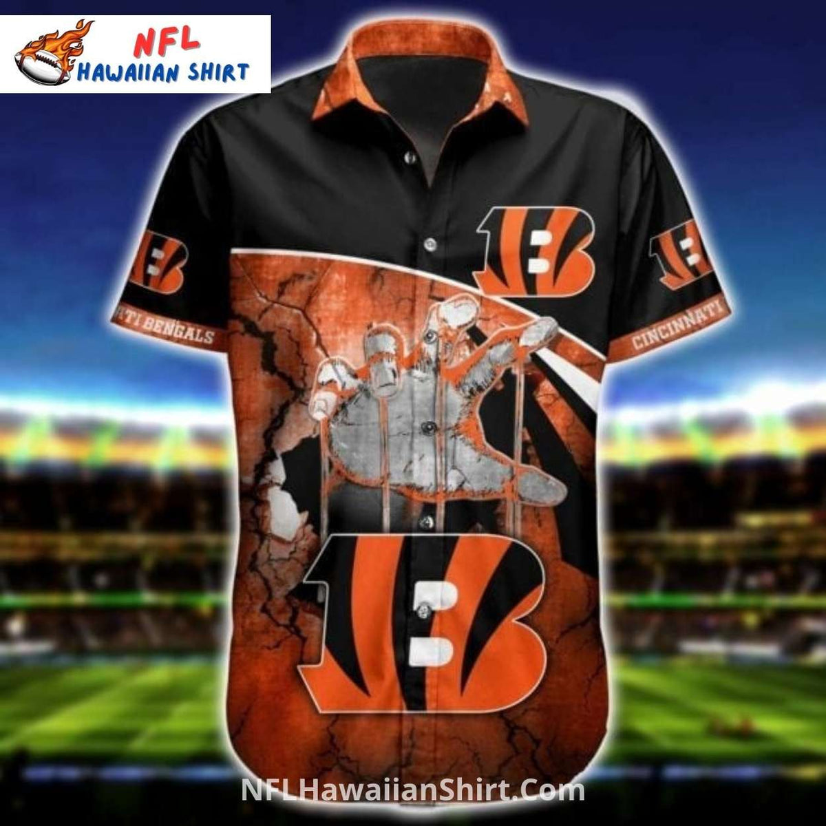 Cincinnati Bengals Hawaiian Shirt With Ripped Wall Design