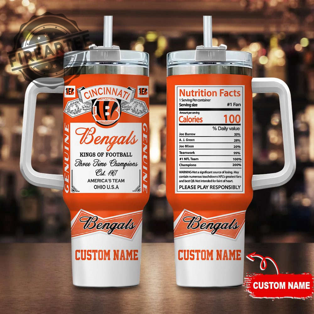Cincinnati Bengals NFL Nutrition Facts Tumbler Custom Name