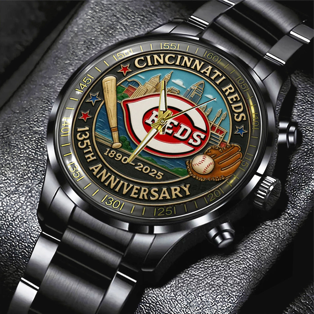 Cincinnati Reds 135th Anniversary 2025 Black Stainless Steel Watch - TANTN17068