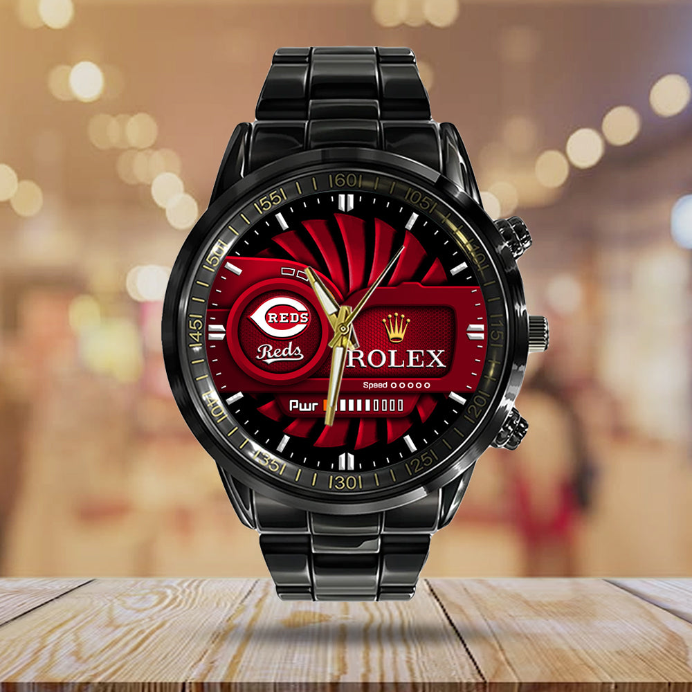 Cincinnati Reds Black Stainless Steel Watch - MAITM13429