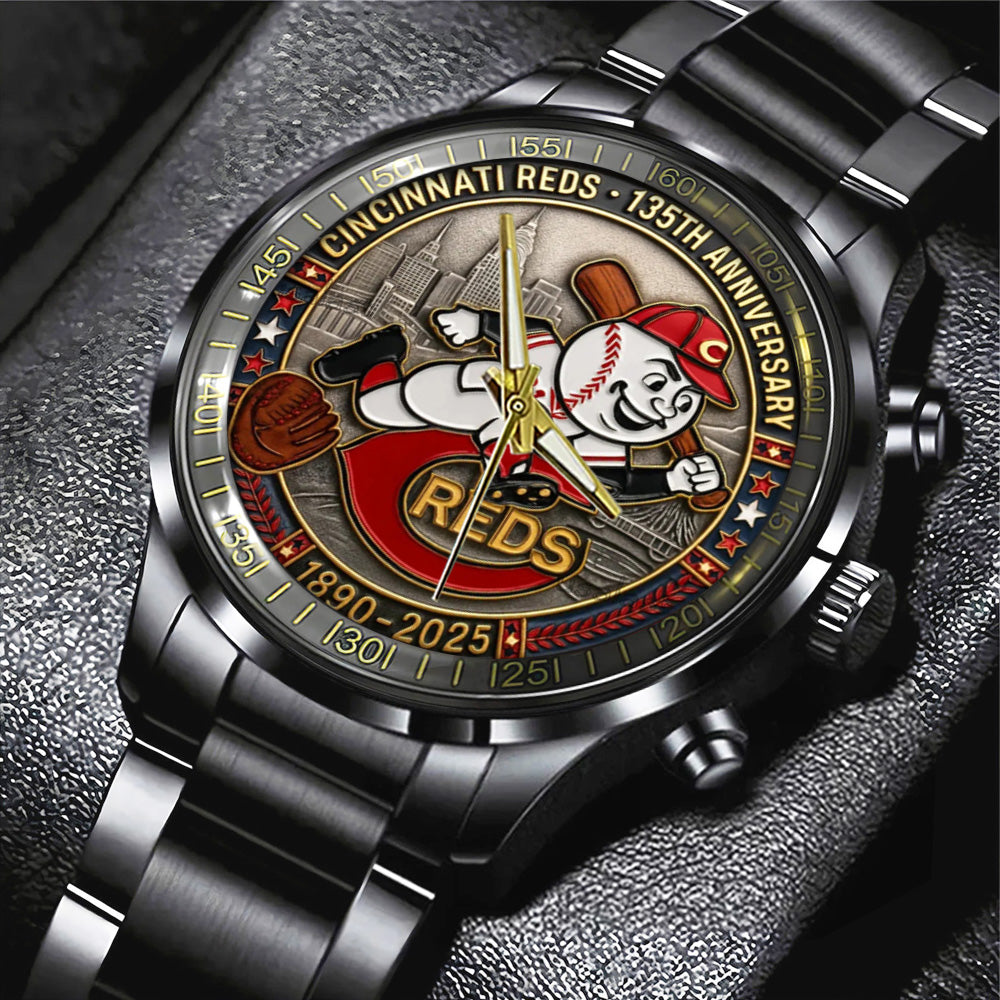 Cincinnati Reds 135th Anniversary 2025 Black Stainless Steel Watch - TANTN17066