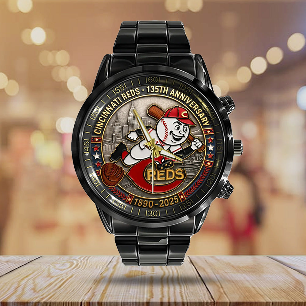 Cincinnati Reds 135th Anniversary 2025 Black Stainless Steel Watch - TANTN17066