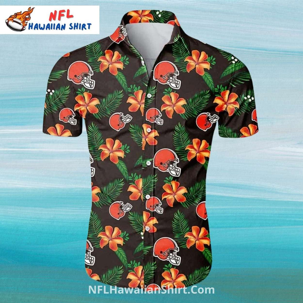 Cleveland Browns Aloha Shirt Dark Floral Tropical Theme