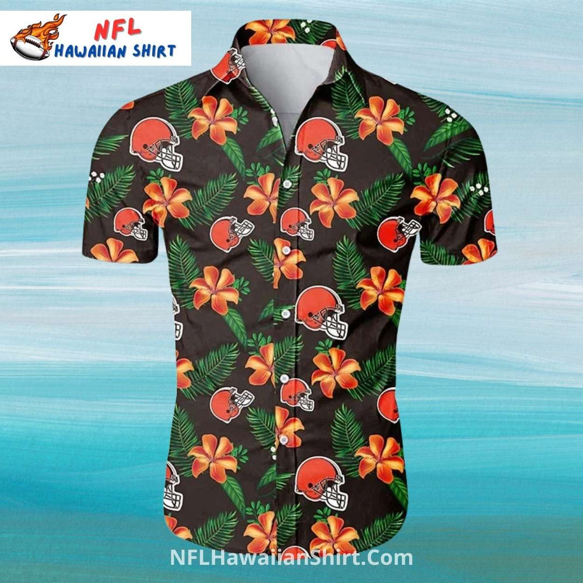 Cleveland Browns Aloha Shirt Dark Floral Tropical Theme