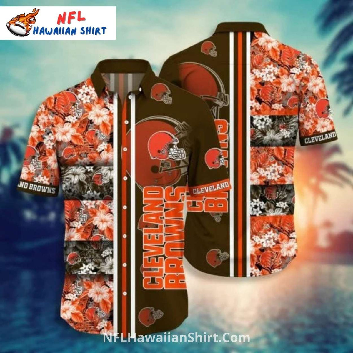 Cleveland Browns Aloha Shirt Floral And Bold Stripe Pattern