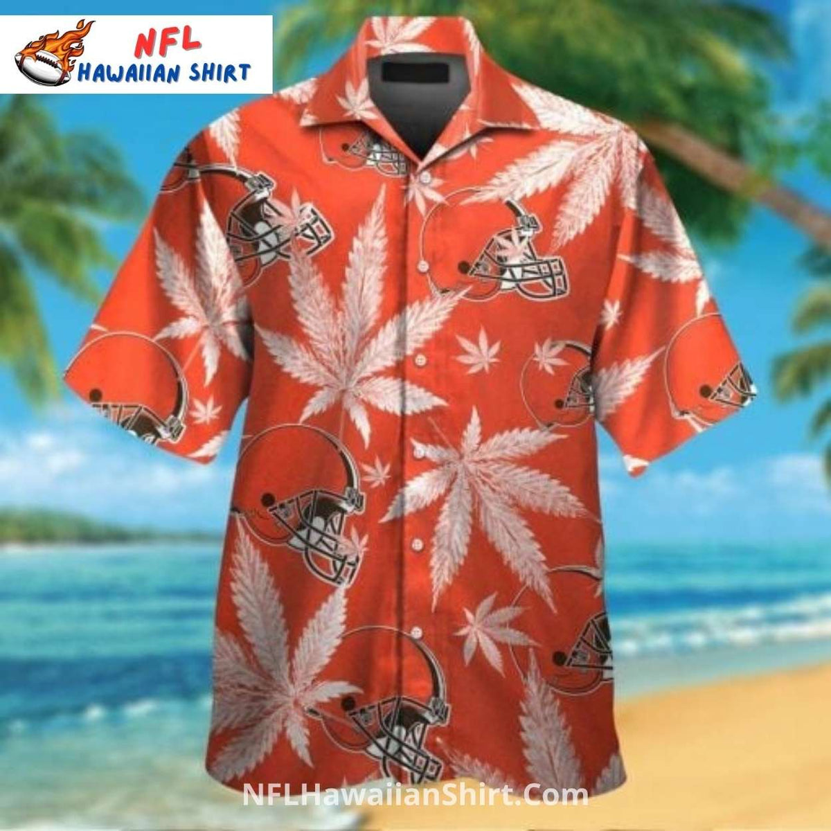 Cleveland Browns Aloha Shirt Leaf Pattern Football Style