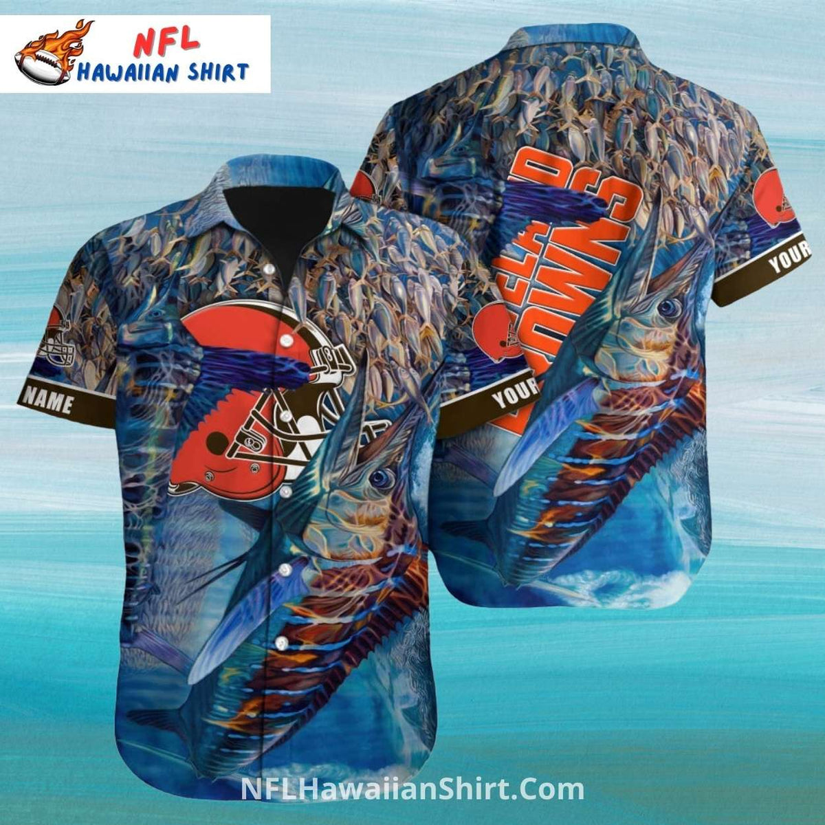 Cleveland Browns Aloha Shirt – Marlin Fishing Ocean Theme