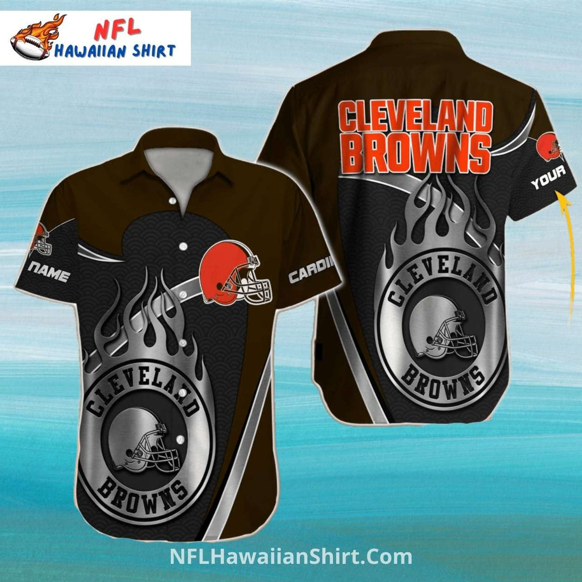 Cleveland Browns Aloha Shirt – Metallic Flames With Team Logo