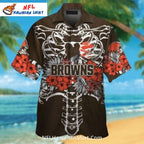 Cleveland Browns Aloha Shirt Skeleton And Hibiscus Theme