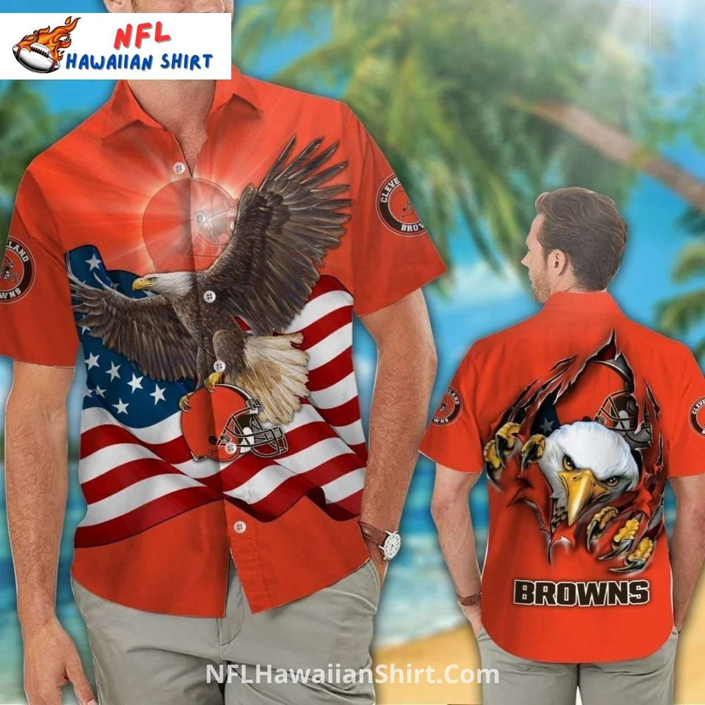 Cleveland Browns Aloha Shirt USA Flag And Eagle Theme