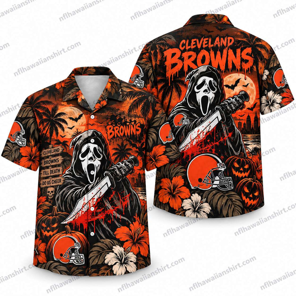 Cleveland Browns Ghostface Chainsaw Halloween Hawaiian Shirt