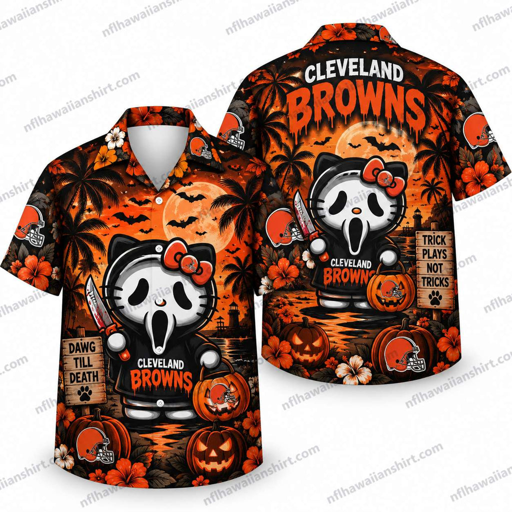 Cleveland Browns Ghostface Hello Kitty Mashup Halloween Hawaiian Shirt