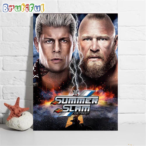 Cody Rhodes vs Brock Lesnar In The Rubber Match At WWE Summerslam Wall Art Poster Canvas