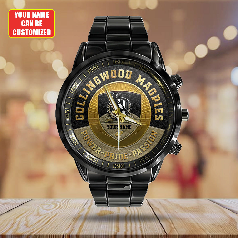 Personalized Collingwood FC Black Stainless Steel Watch - TANTN18624