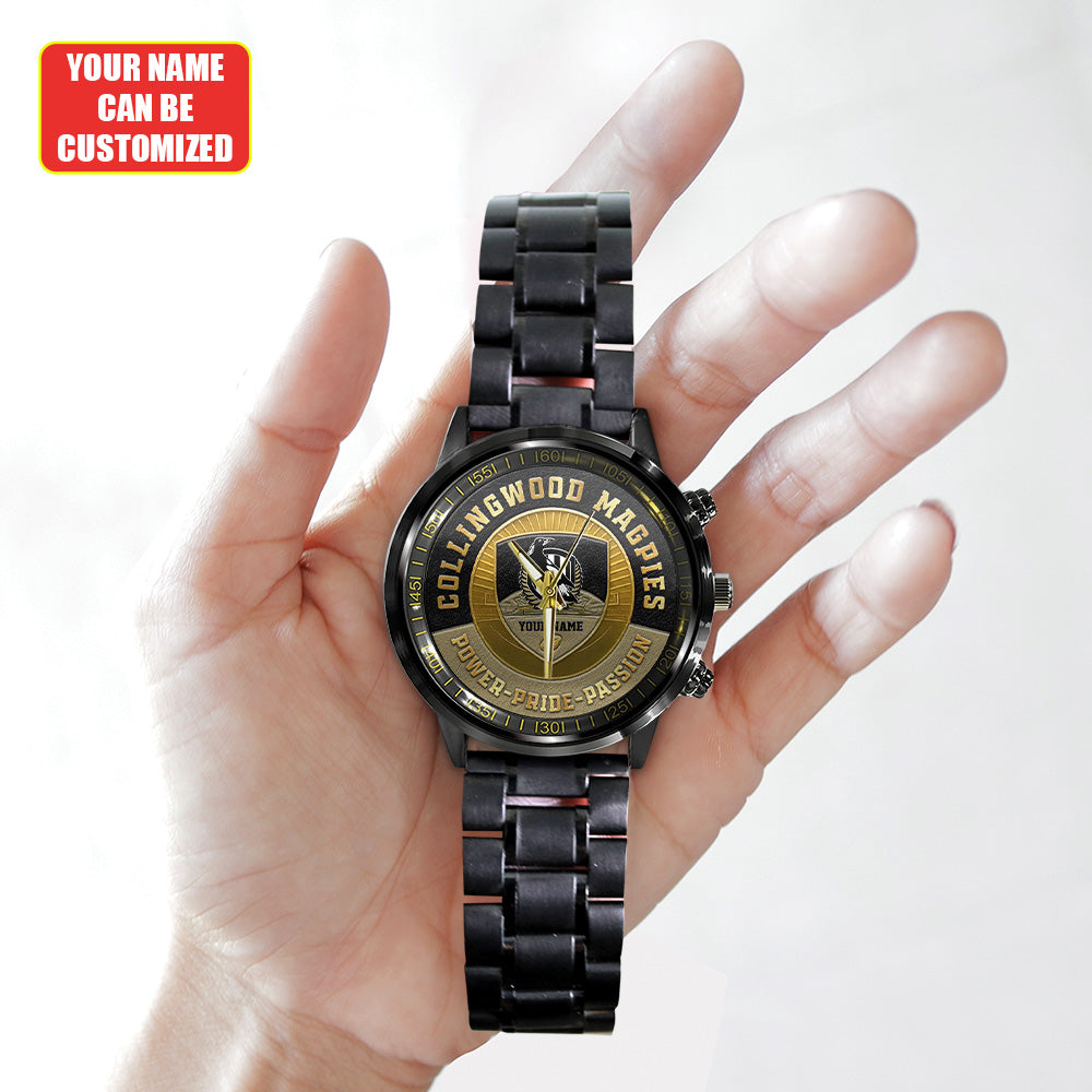 Personalized Collingwood FC Black Stainless Steel Watch - TANTN18624