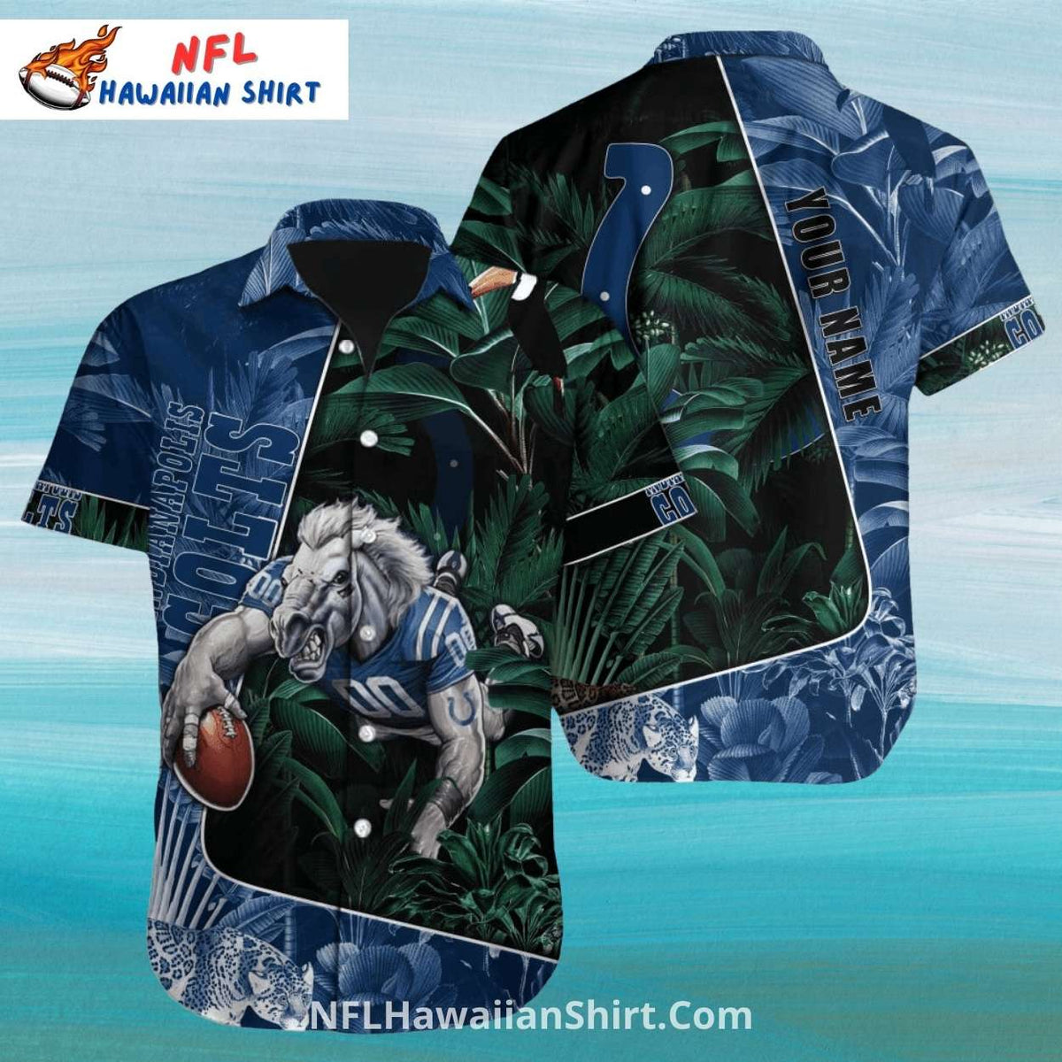 Colts Aloha Shirt Jungle Theme With Charging Horse