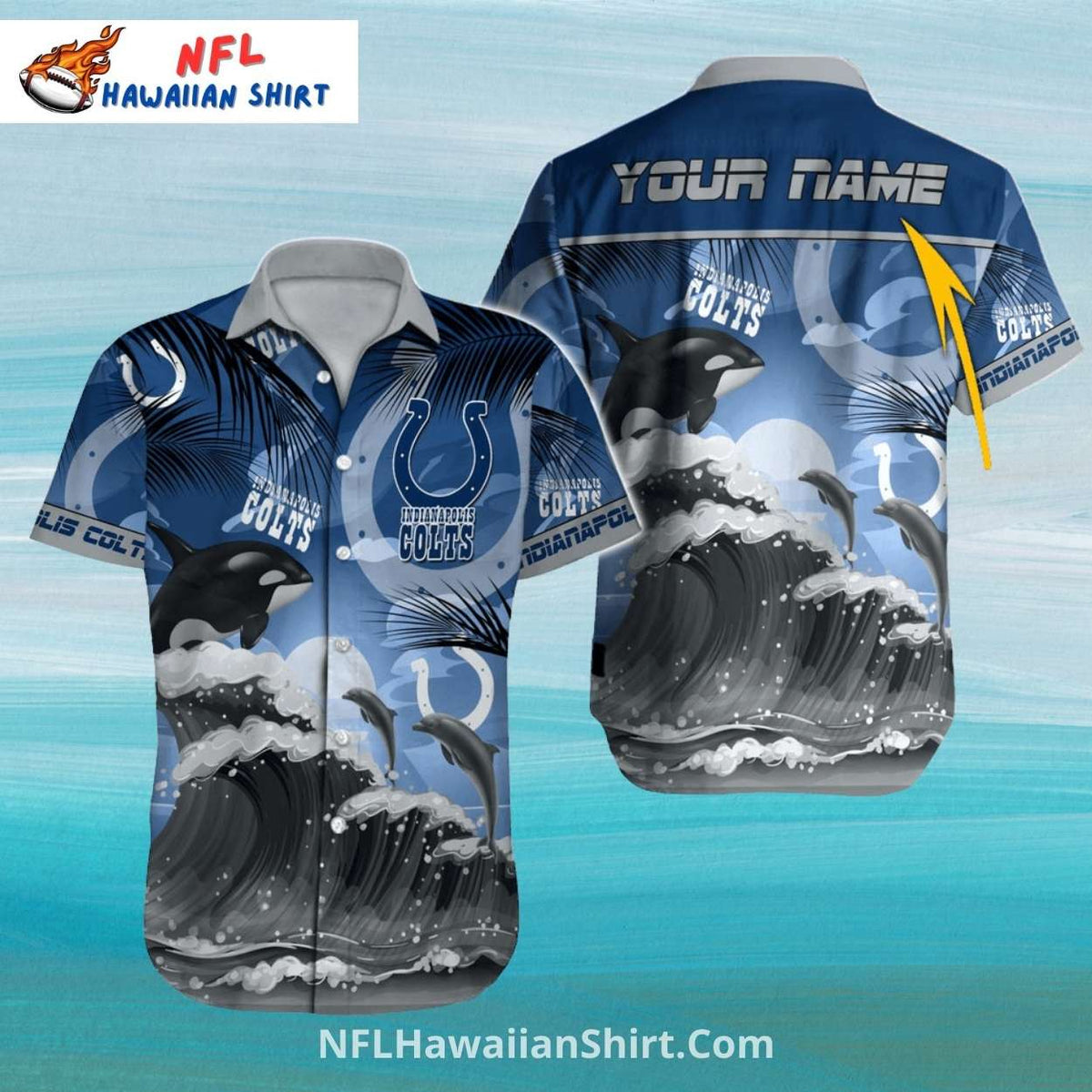 Colts Hawaiian Shirt – Custom Name Dolphins And Wave Theme