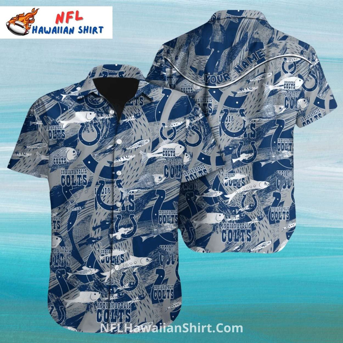 Colts Hawaiian Shirt Fishing Theme Blue Horseshoe Design