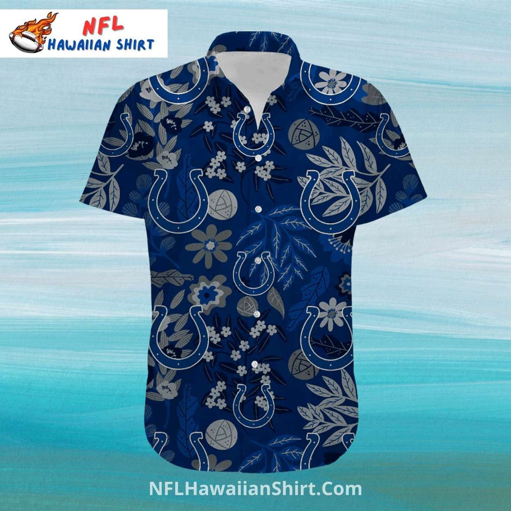 Colts Hawaiian Shirt Floral Navy Blue Horseshoe Pattern