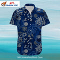 Colts Hawaiian Shirt Floral Navy Blue Horseshoe Pattern
