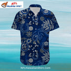 Colts Hawaiian Shirt Floral Navy Blue Horseshoe Pattern