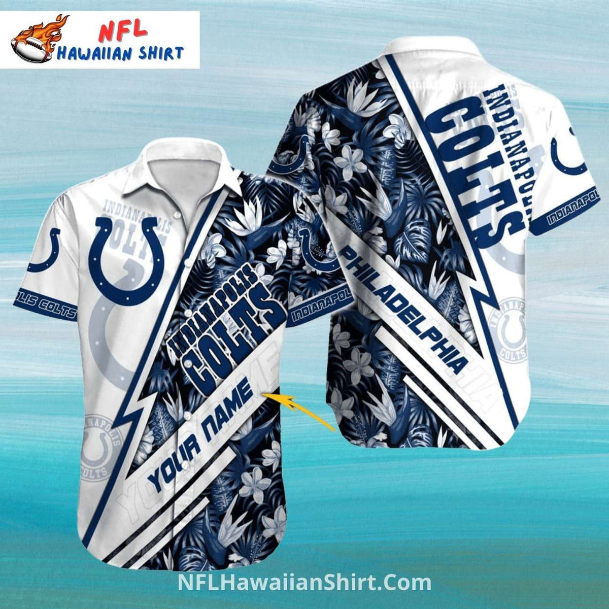 Colts Hawaiian Shirt Floral Stripes Lightning Bolt Theme