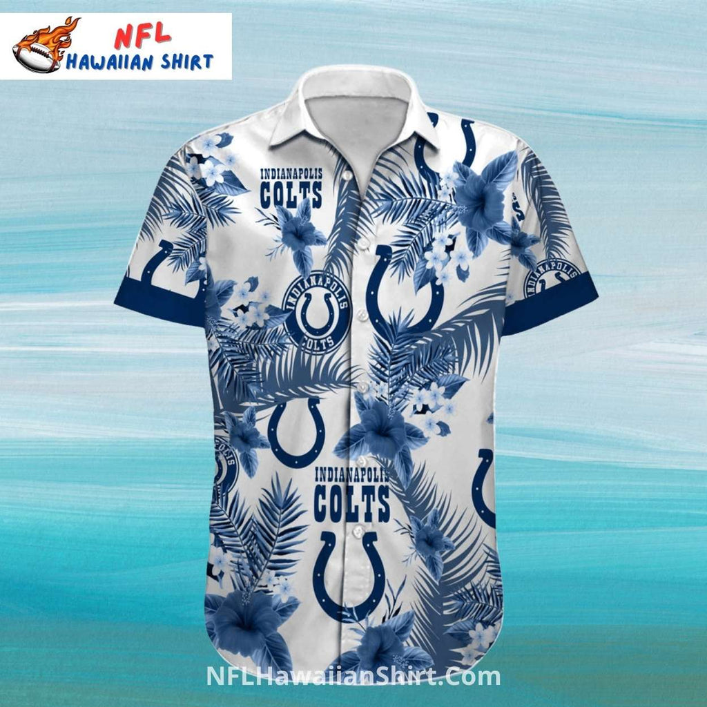 Colts Hawaiian Shirt Floral White Blue Horseshoe Pattern