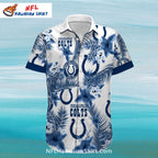 Colts Hawaiian Shirt Floral White Blue Horseshoe Pattern