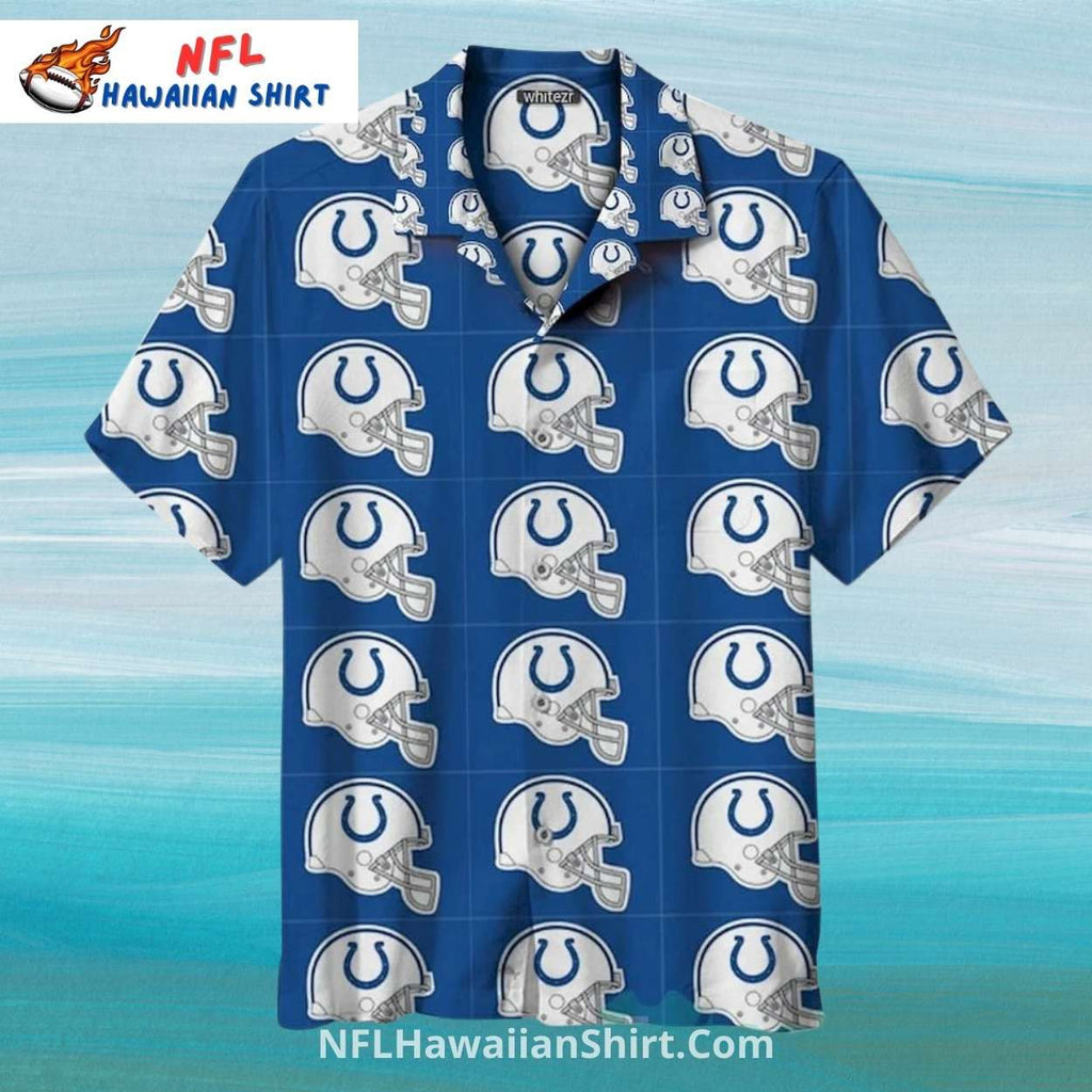 Colts Hawaiian Shirt Football Helmet Grid Pattern Blue
