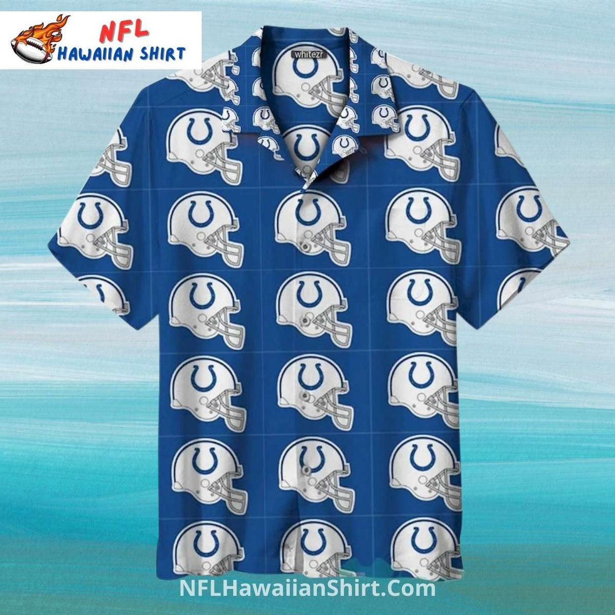 Colts Hawaiian Shirt Football Helmet Grid Pattern Blue