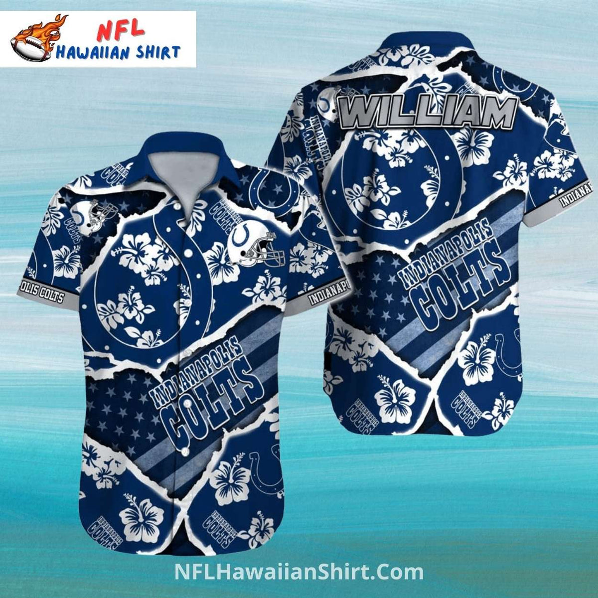 Colts Hawaiian Shirt Torn Pattern Hibiscus And Horseshoe