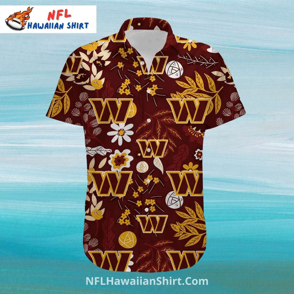 Commanders Floral Pattern Aloha Shirt With Team Logo