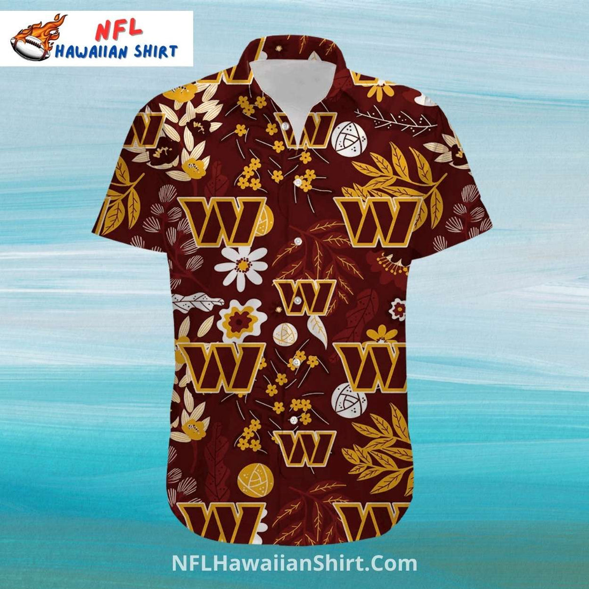 Commanders Floral Pattern Aloha Shirt With Team Logo